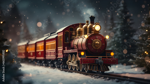 christmas decoration with train on the background.
