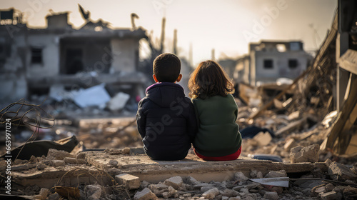 Fotografia Palestine kids Gaza destroyed town war crisis