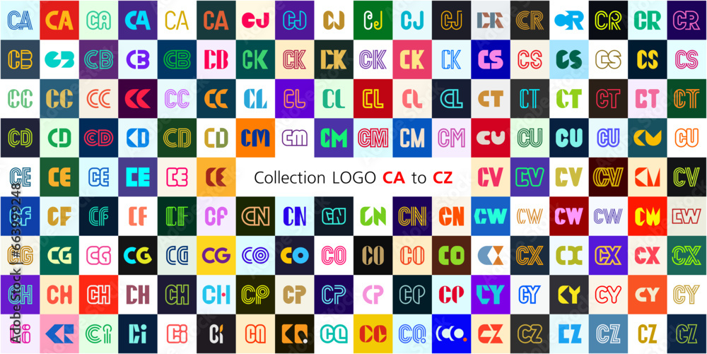 Collection LOGO CA to CZ. Abstract logos mega collection with letters. Geometrical abstract logos - obrazy, fototapety, plakaty 