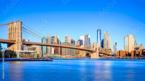 Canvas Print panoramic view at the skyline of new york during sunrise