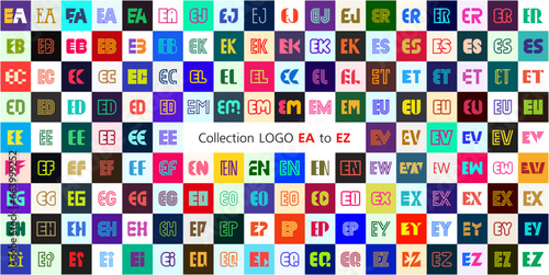 Collection LOGO EA to EZ. Abstract logos mega collection with letters. Geometrical abstract logos