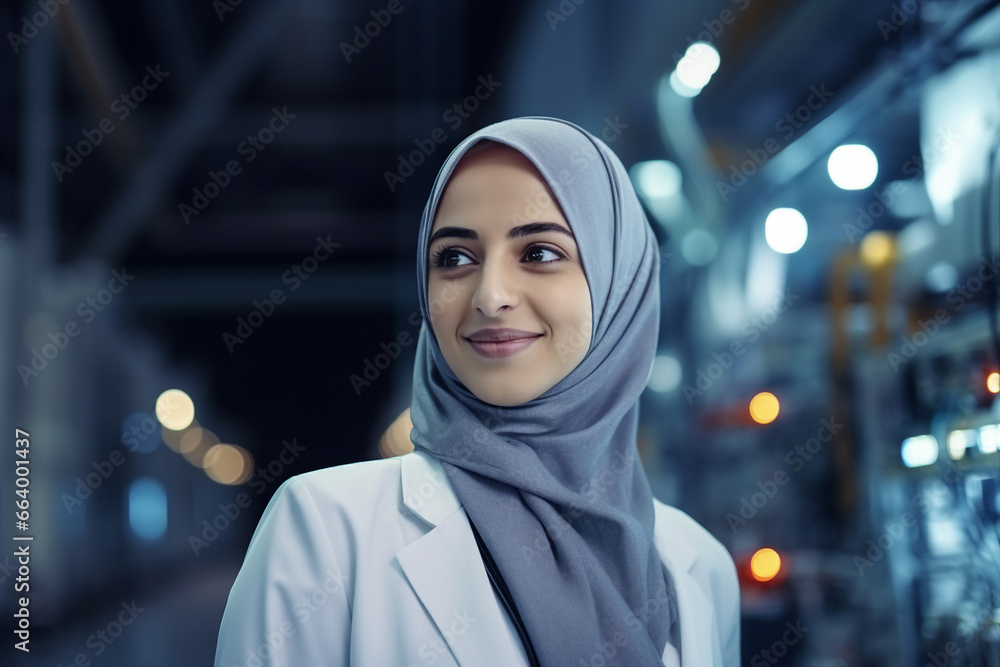 Muslim woman in hijab clothes in office building modern woman modern world generative AI Muslim woman in hijab clothes in office building modern woman modern world generative AI