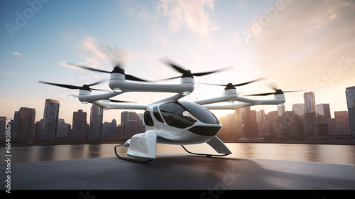 An ultra-modern EVTOL Aircraft with the capability of vertical takeoff and landing. photo