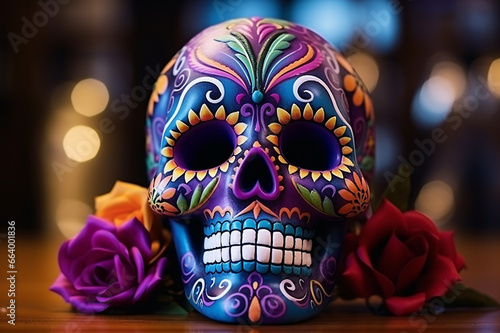 Sugar Skull for Mexican Day of the Dead with decorations