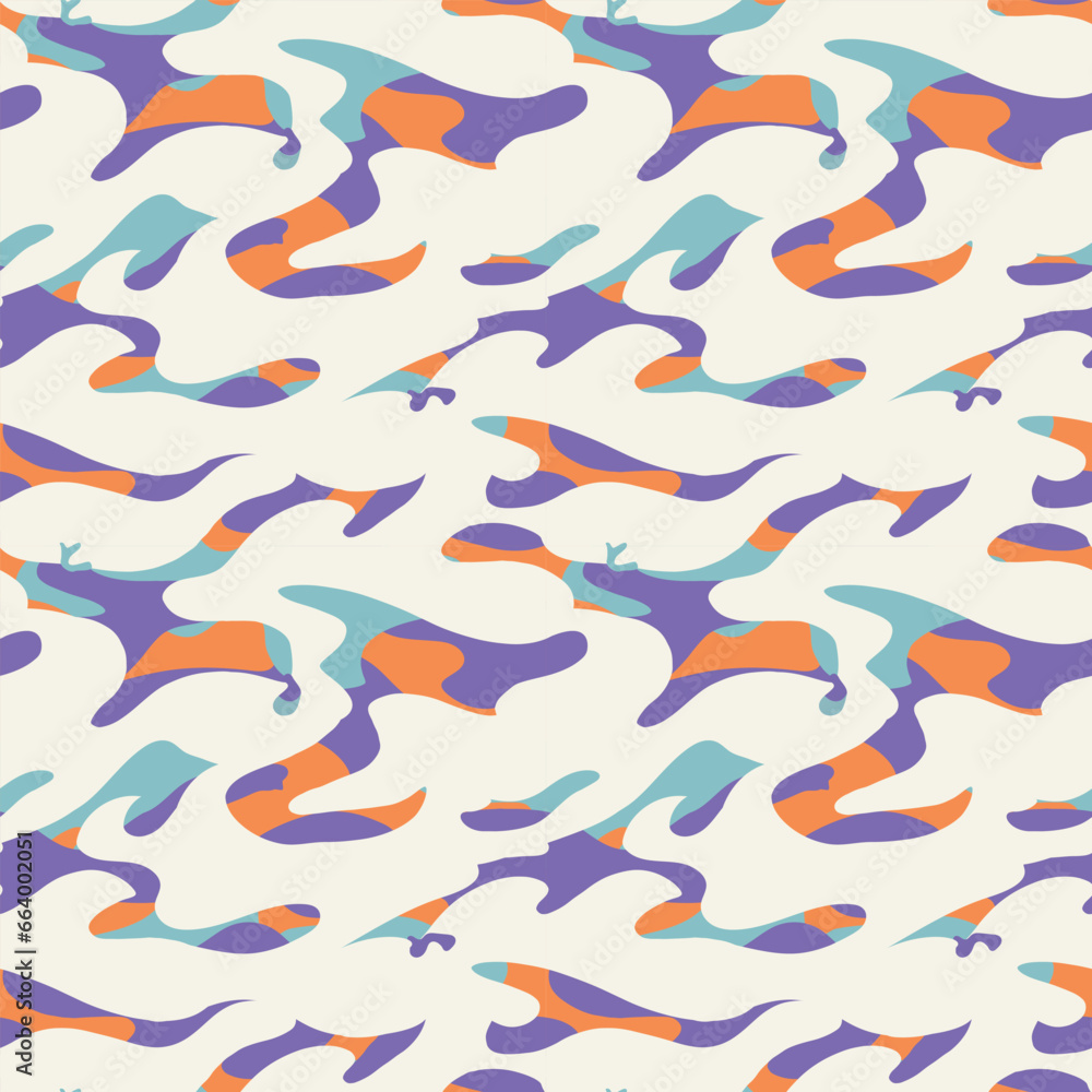 Colorful abstract shape retro camouflage texture seamless pattern background