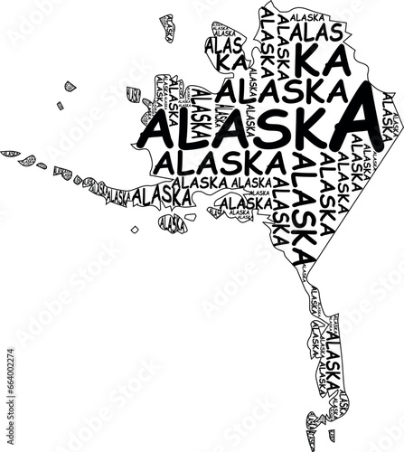 Alaska typographic vector map black and white color