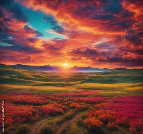 Psychedelic Dreamscape: Sun-Drenched Countryside Transformed