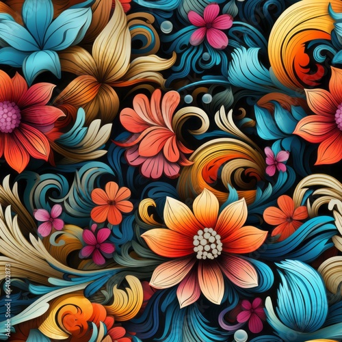 Colorful groovy boho paint seamless pattern