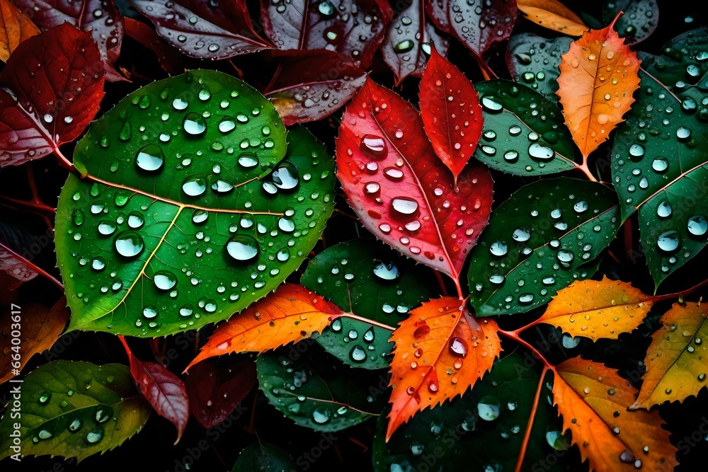 Raindrops on Vibrant Leaves