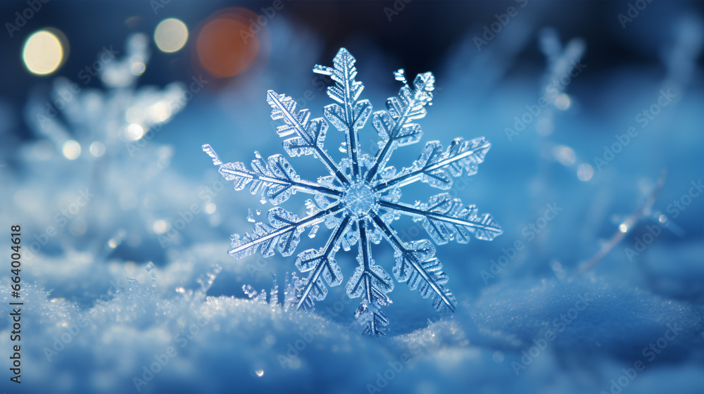 A macro close-up of a snowflake. A macro close-up of a snowflake.