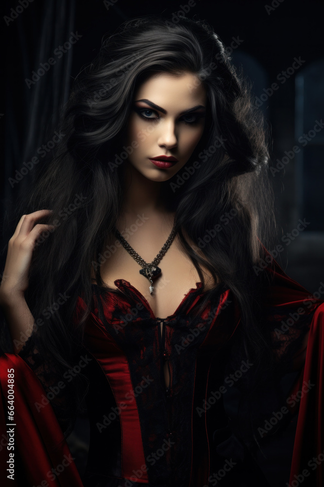 High Fashion Model Girl Portrait with Trendy gothic make-up, Black Hair style, Make up, dark accessories. Halloween Vampire Woman portrait with black smoky eyes, feathers dress, over black background High Fashion Model Girl Portrait with Trendy gothic make-up, Black Hair style, Make up, dark accessories. Halloween Vampire Woman portrait with black smoky eyes, feathers dress, over black background