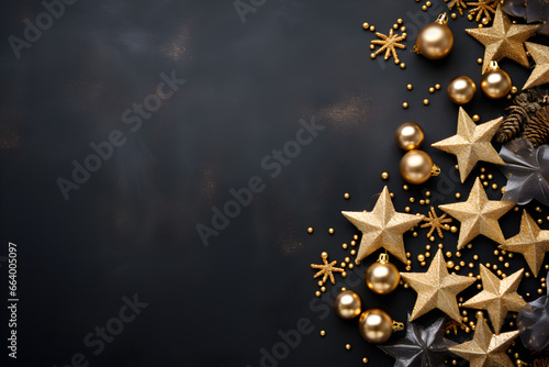 Golden Festive Delights  Top View of Christmas and New Year Greeting Card with Elegant Decorations