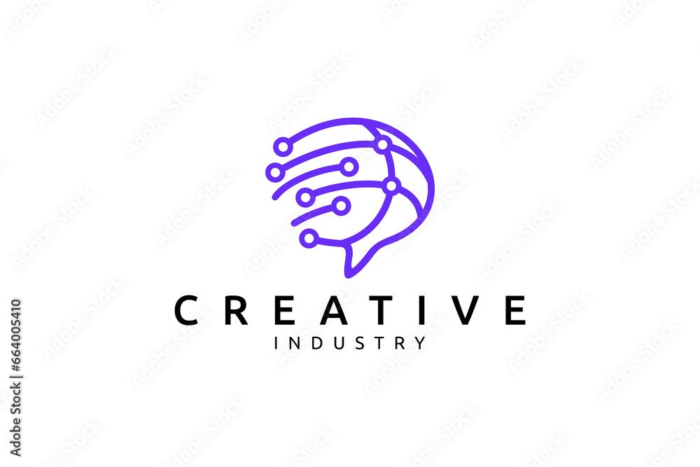 brain logo with technology combination in line art design style brain logo with technology combination in line art design style