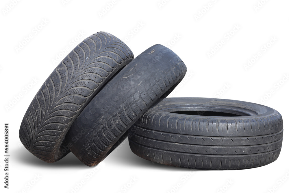 old worn damaged tires isolated on white background old worn damaged tires isolated on white background
