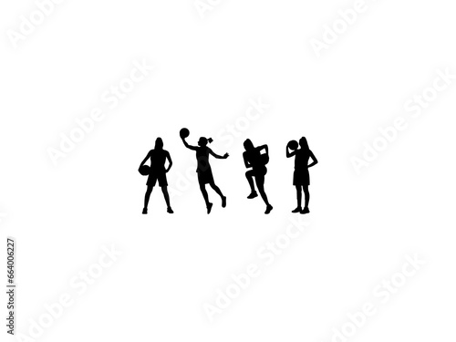 Female Basketball Players Silhouette Vector On The White Background.