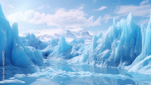 A mesmerizing icy blue glacier with dramatic crevasses photo