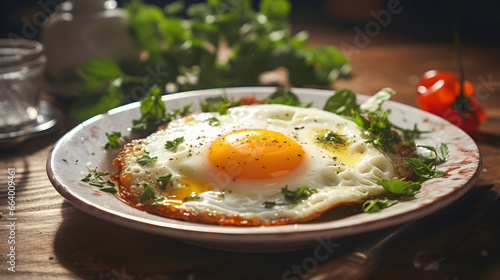over head photography of fried egg on white plate breakfast healthy life style