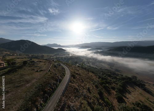 panoramic landscape from above in the mountains with low fog, very beautiful © elizaveta