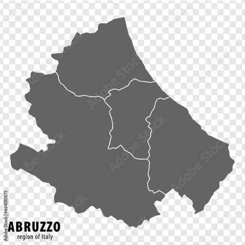 Blank map Abruzzo of Italy. High quality map Region Abruzzo with municipalities on transparent background for your web site design, logo, app, UI.  EPS10.