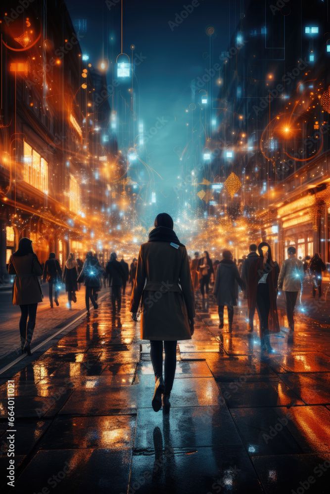 Businesspeople walking on a blurry street Businesspeople walking on a blurry street