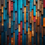Fondo con detalle y textura de multitud de piezas de madera de formas rectangulares con diferentes colores