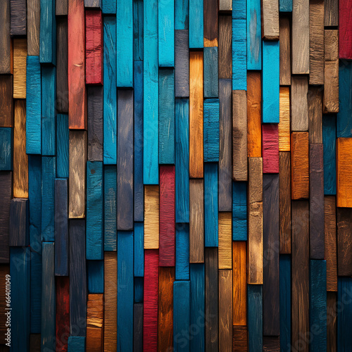 Fondo con detalle y textura de multitud de piezas de madera de formas rectangulares con diferentes colores photo
