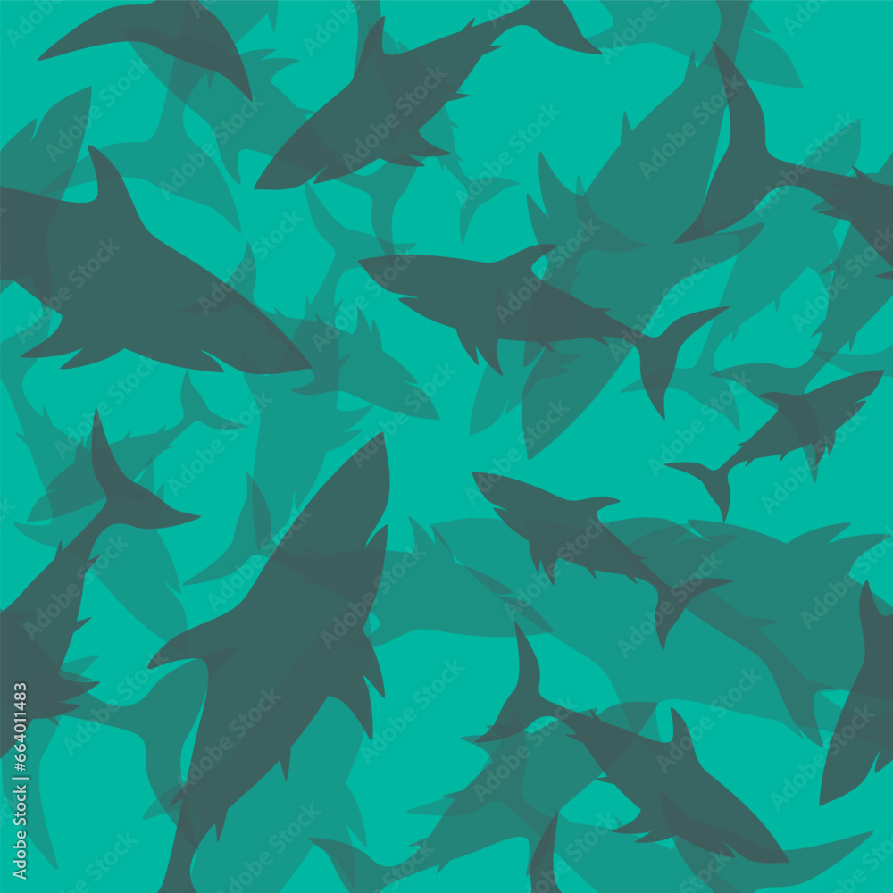 Fototapeta premium Shark silhouette seamless pattern. Vector illustration 