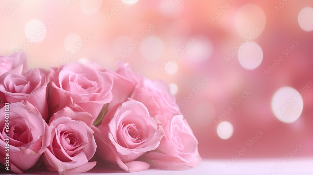 Banner with flowers on a light pink background with space to write Banner with flowers on a light pink background with space to write