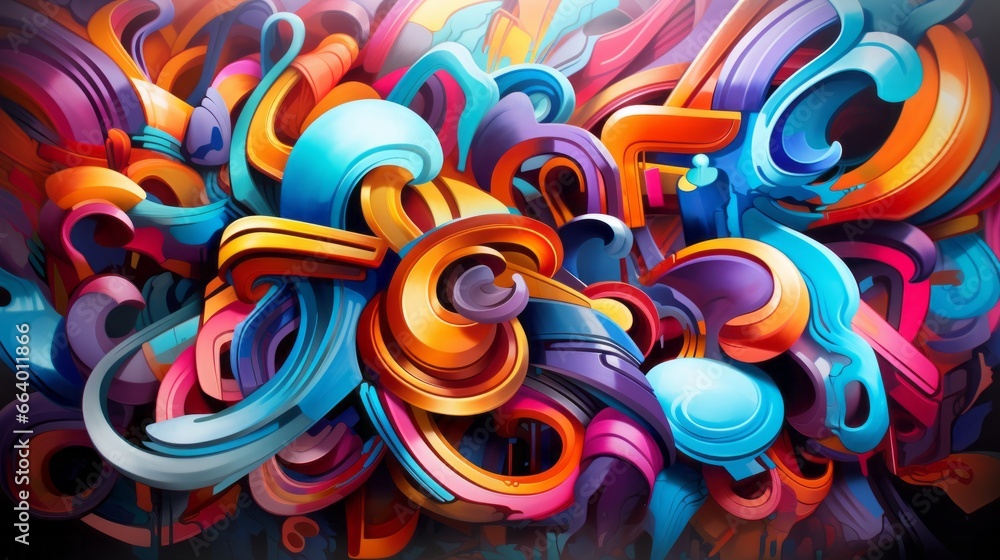 vibrant abstract street art piece that explores the concept of urban life and creativity.