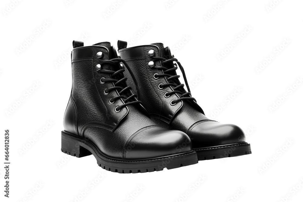Sleek Black Leather Boots on a transparent background.