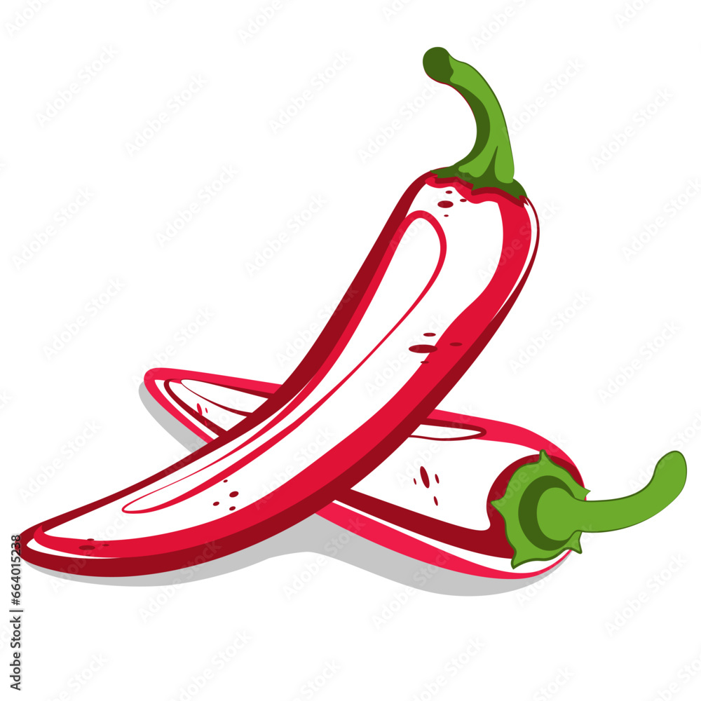 Flat vector illustration of red chili pepper isolated on white background Flat vector illustration of red chili pepper isolated on white background
