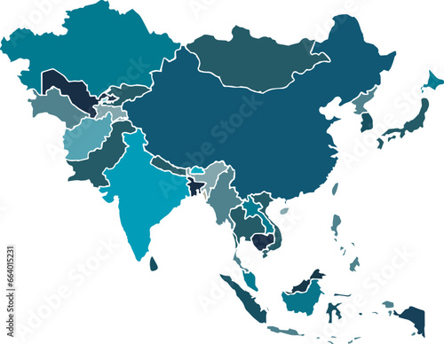 vector map of asia light blue