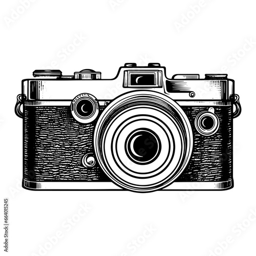 Vintage camera woodcut drawing vector