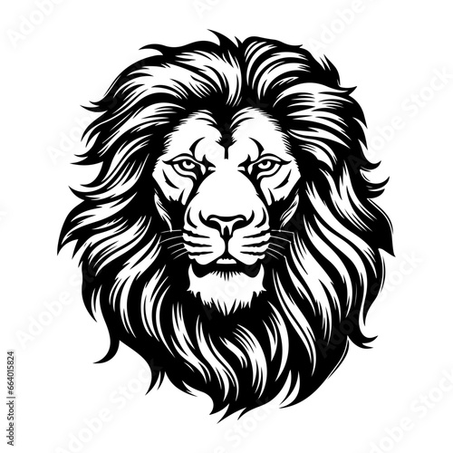 Lion head woodcut drawing vector illsutation
