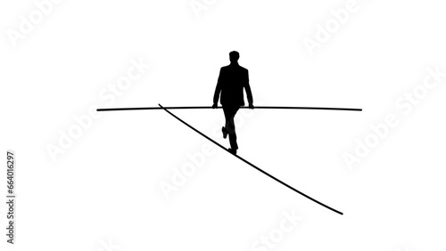 Crisis management, businessman tightrope walker overcomes crisis