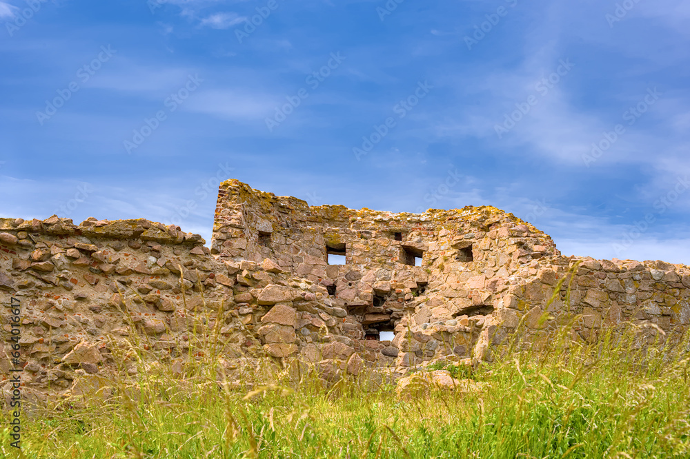 details of the  ruin of the ancient castle Hammershus in the north of Bornholm, Denmark
