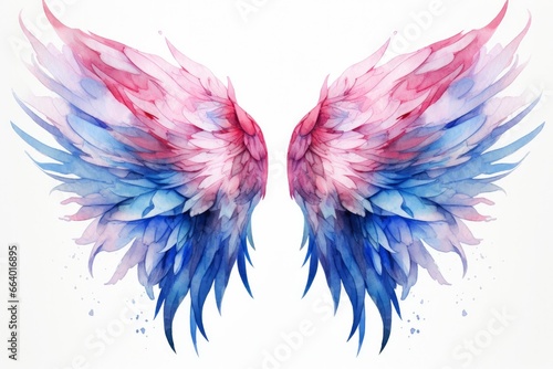 Beautiful magic watercolor blue pink wings. © ABGoni