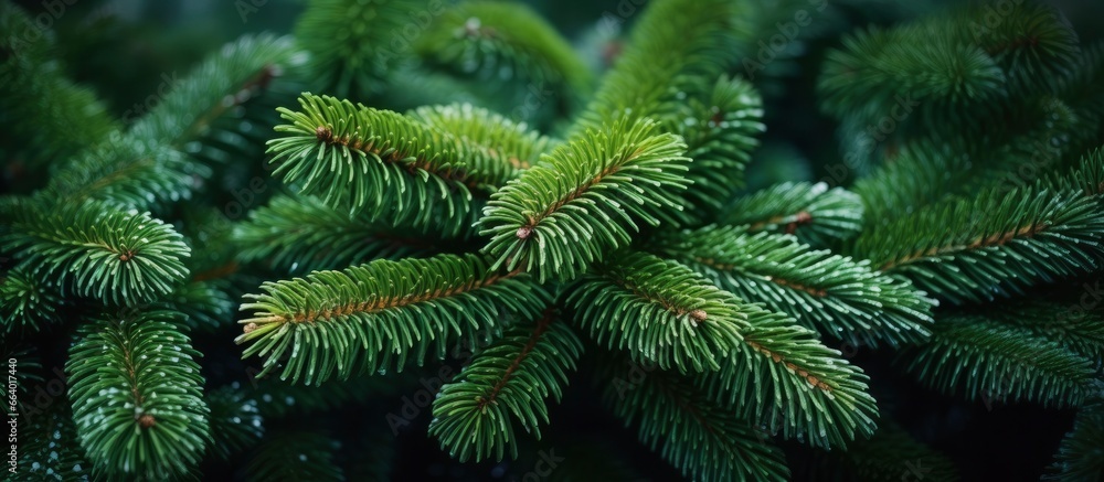 Christmas tree branches on a natural background.