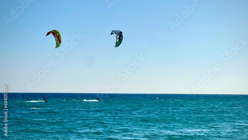 kite sufing in the mediterranean sea, premia de mar, spain photo