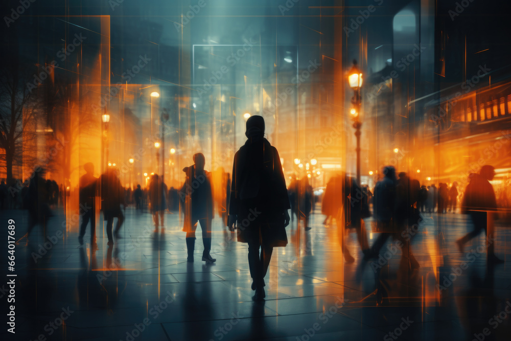 Businesspeople walking on a blurry street Businesspeople walking on a blurry street