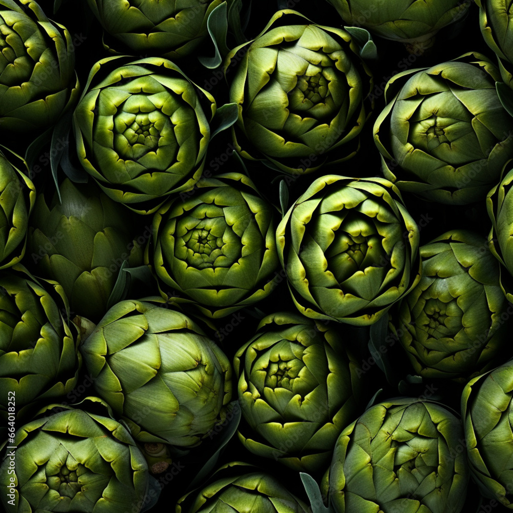 Fototapeta premium Fondo con detalle y textura de multitud de alcachofas de color verde