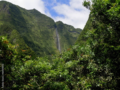 Cascade Blanche, third tallest waterfall of France in Salazie, Reunion island photo