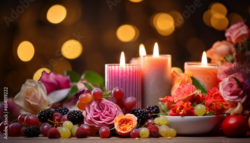 Incense stick burned in a pot of Fruit  buddhism pray Chinese new year festival decorations. Woman hand holding pow or red packet  orange and gold ingots on a red background. Chinese characters FU mea