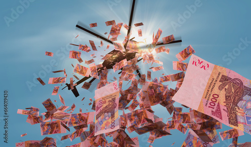 West African CFA Franc XOF 1000 banknotes helicopter money dropping 3d illustration photo