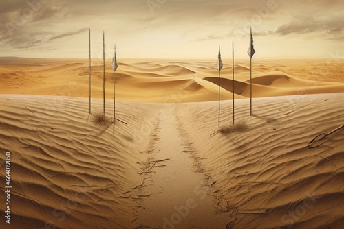 arrows in sandy landscape. Generative AI