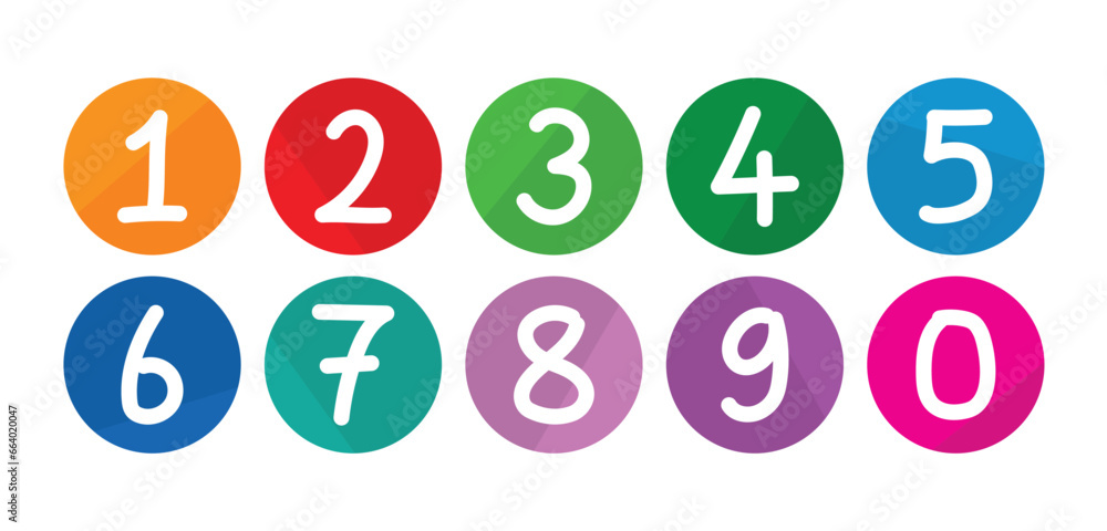 handwritten numbers. numbers in colorful rounds handwritten numbers. numbers in colorful rounds
