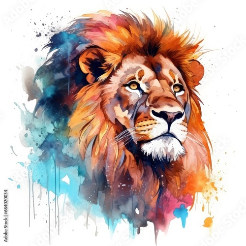 Watercolor Lion on a white background. For T-shirt Design. © ABGoni