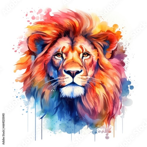 Watercolor Lion on a white background. For T-shirt Design. © ABGoni