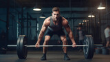 Male athlete, fitness and deadlift at the gym for muscles for a strong body for sport with motivation. Gym, man and fitness with deadlift at the gym for a workout for training with healthy body.