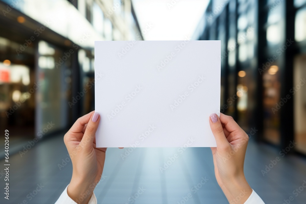 Female hands holding a white paper on a blurred background, Empty white paper holding, Place you text on white paper, a man holding white paper Female hands holding a white paper on a blurred background, Empty white paper holding, Place you text on white paper, a man holding white paper